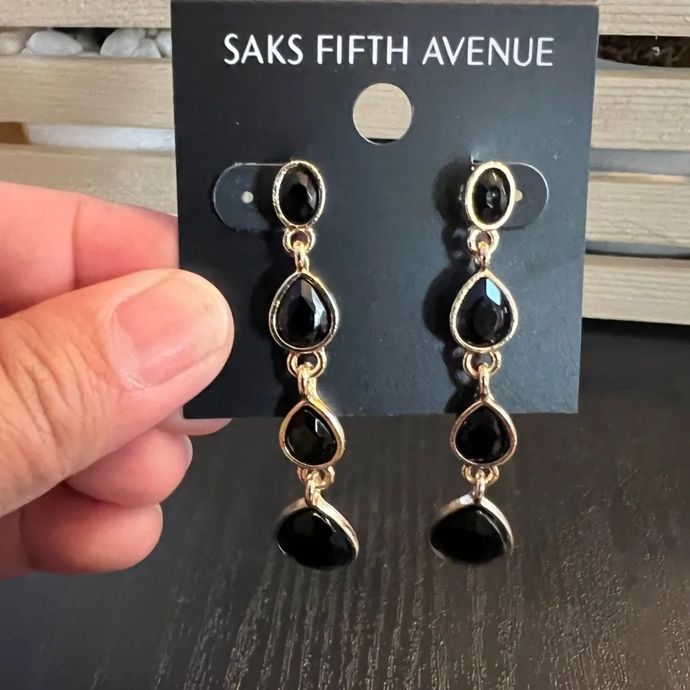 Saks Fifth Avenue Gold tone/Black Drop Earrings - Picture 3 of 5